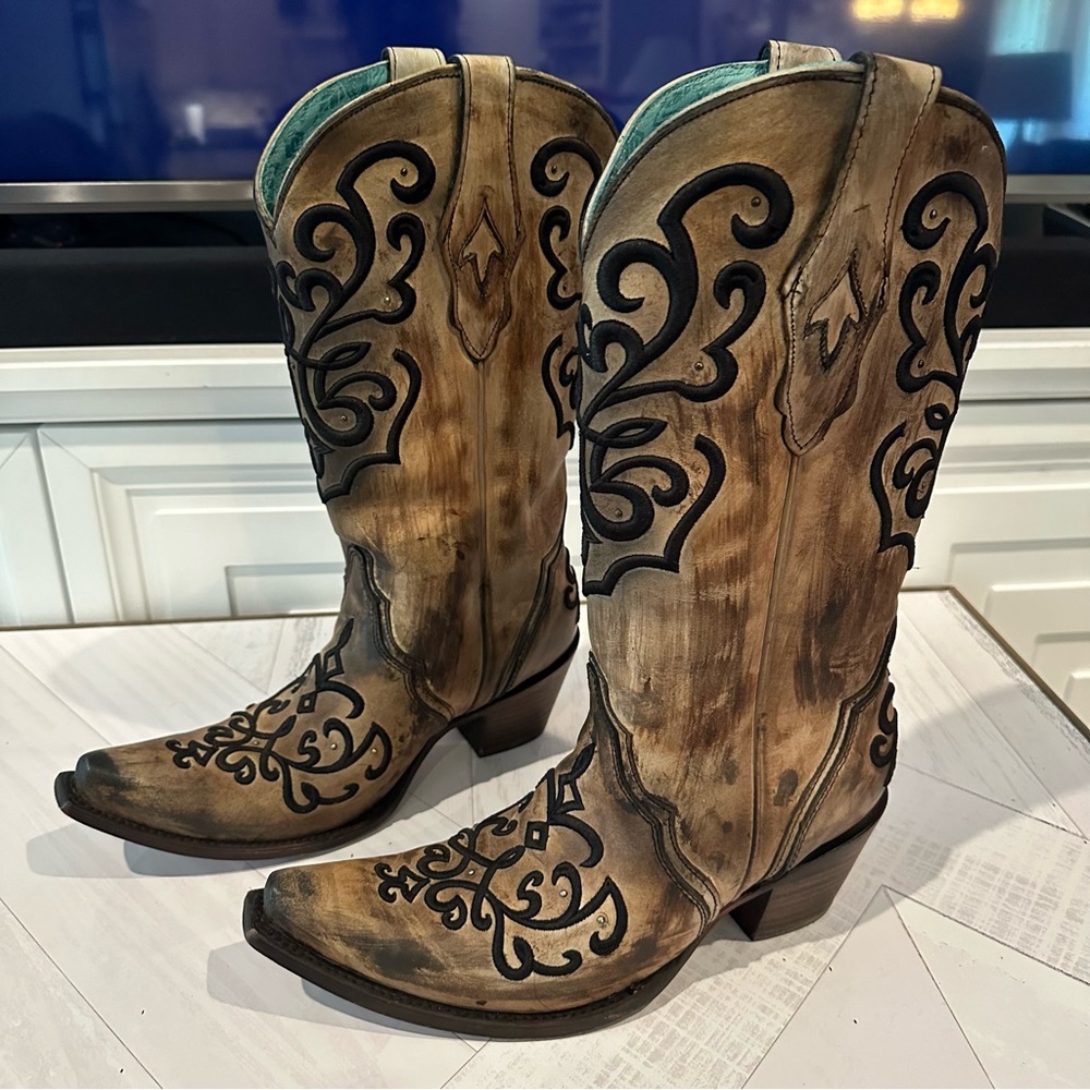 Corral Women’s Maya Brown Bronze Cord Stitch Embroidered Boots Sz 9.5